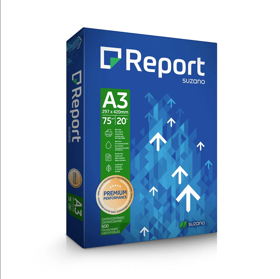 Papel A3 Sulfite Report Premium 75g CX C/ 5 Resmas 500 Fls