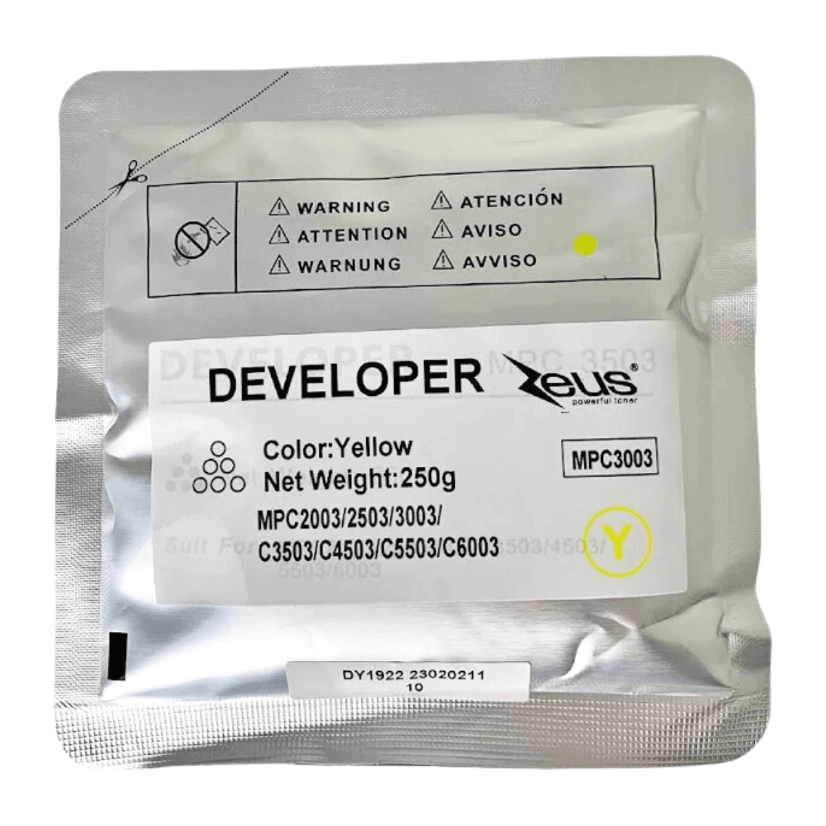 Revelador Amarelo Compatível C/ Ricoh MPC 2003 3003, 3503, 4003, 4503, 5003, 5503 - Zeus