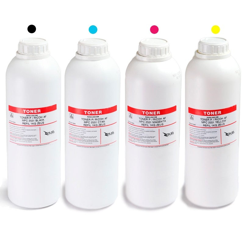 KIT Refil de Toner P/ Ricoh AF MPC 2551, 4 cores 1Kg - Zeus