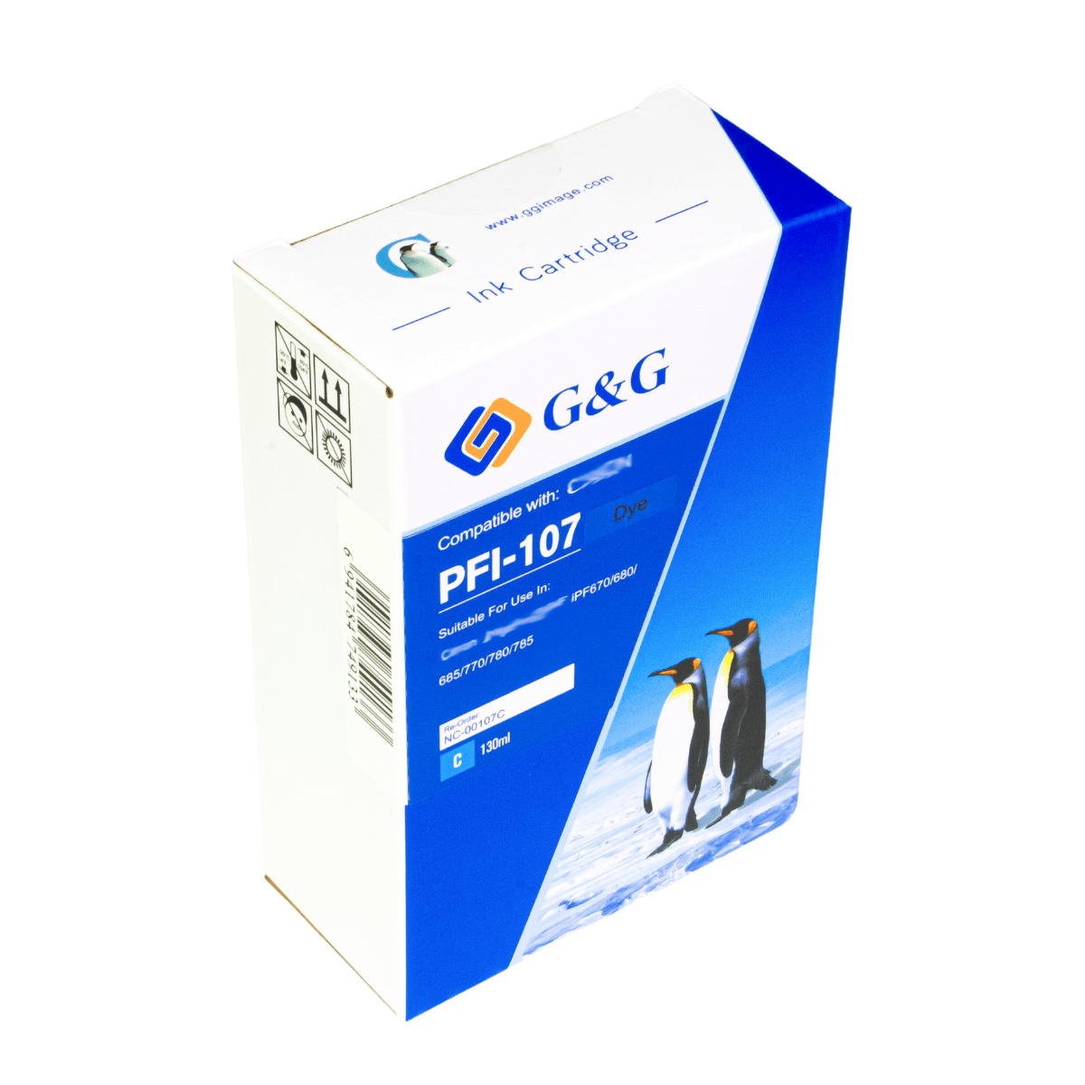 Cartucho de Tinta P/ Plotter Canon PFI-107 Ciano C/ Chip 130ml - G&G