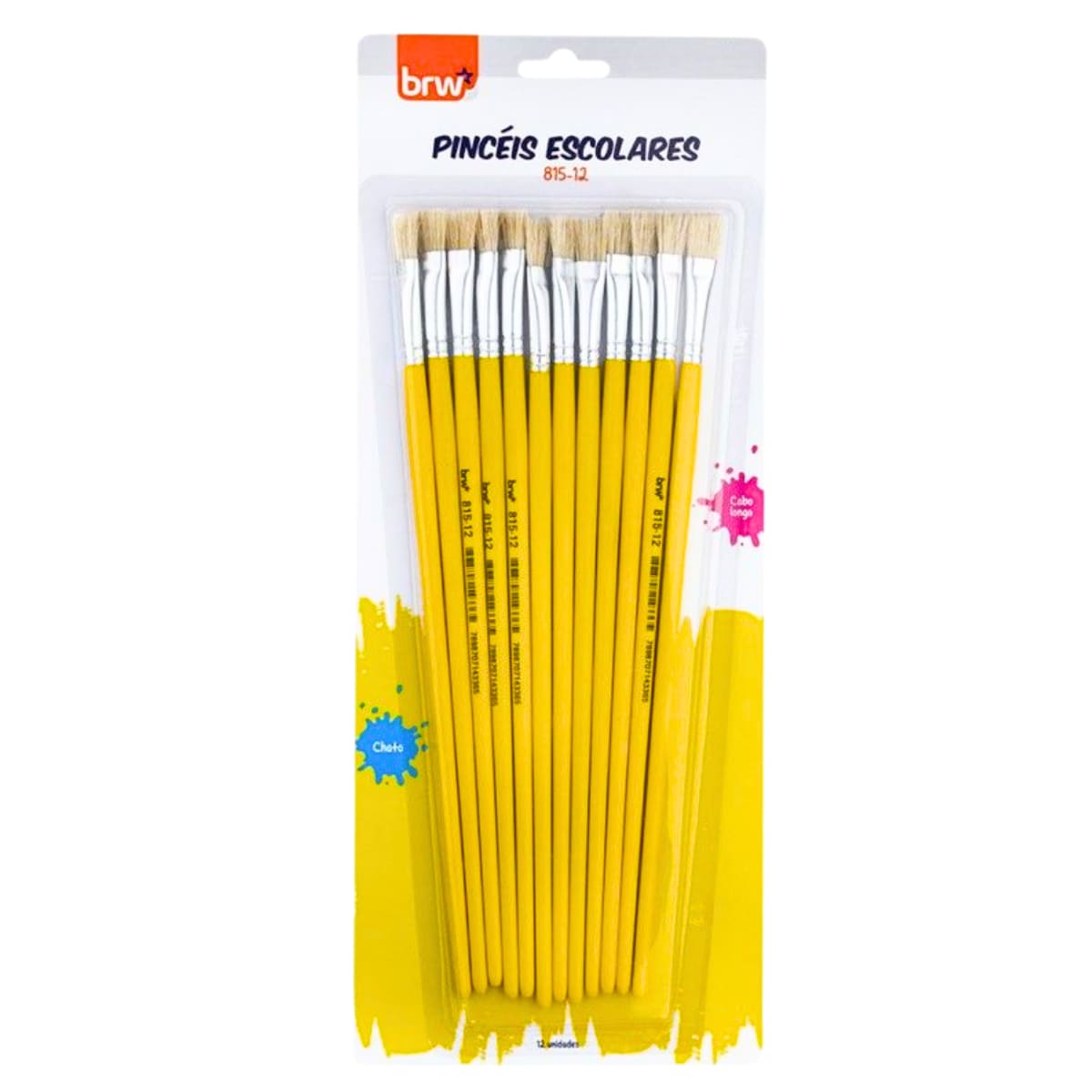 Pincel Chato Cabo Longo - N.12 Blister C/ 12 un BRW