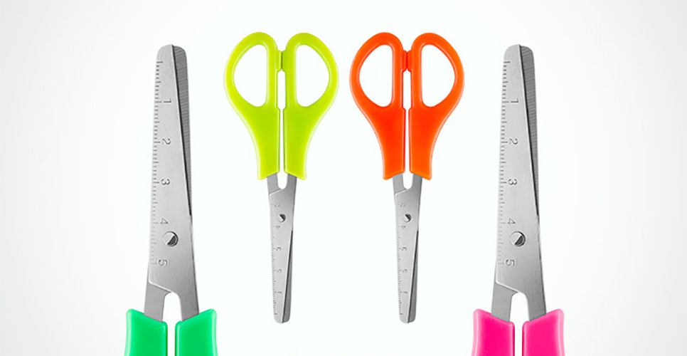 Tesoura Escolar de Aço Inox C/ Régua - 13 Cm Neon