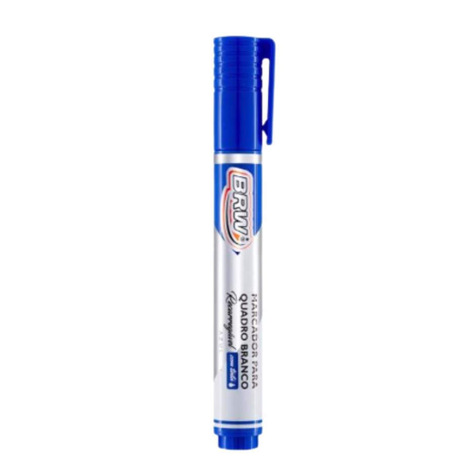 Marcador Quadro Branco Recarregável Azul BRW - CX C/12un