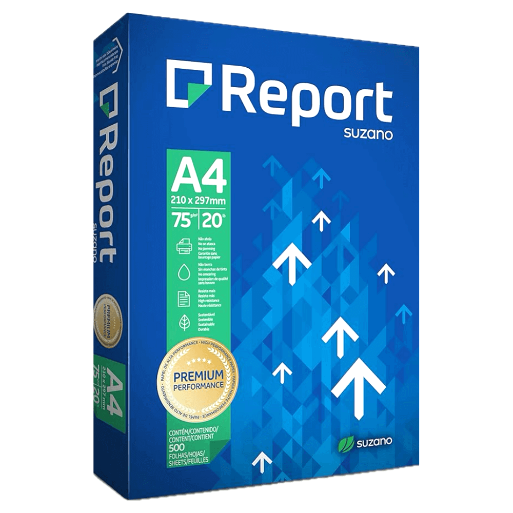 Papel A4 Sulfite Report Premium 75g Cx c/ 10 Resmas De 500 Fls