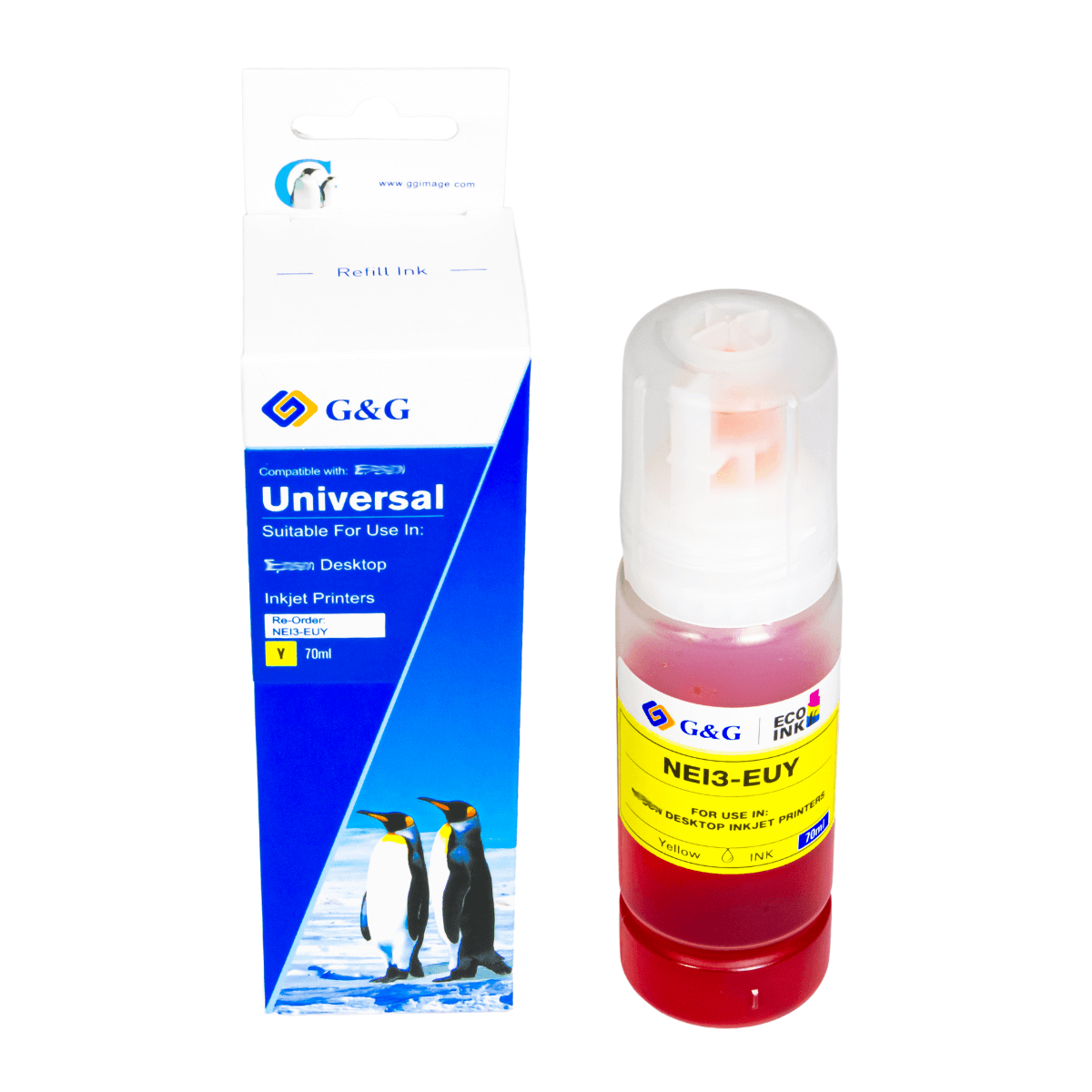 Refil de Tinta P/ Epson T504 T544 Amarelo Corante 70ml - G&G (NEI13-EUY)