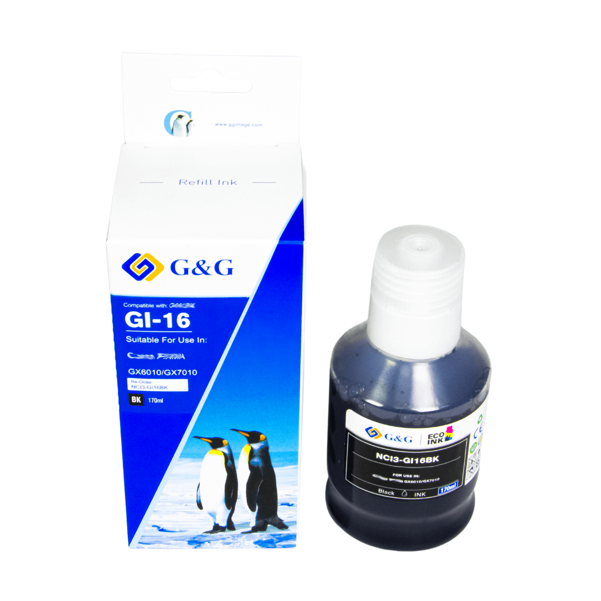 Refil de Tinta P/ Canon GI-16 GX6010 GX7010 Preta 9K 170ml - G&G
