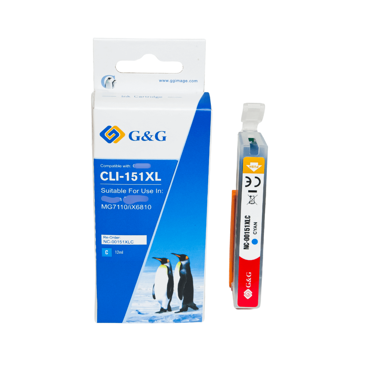 Cartucho de Tinta P/ Canon CLI151 CLI-151XL Ciano C/ Chip 12ML - G&G