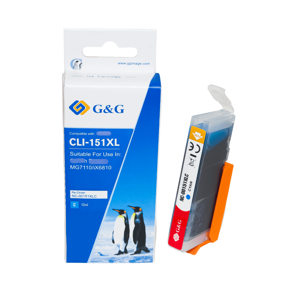 Cartucho de Tinta P/ Canon CLI151 CLI-151XL Ciano C/ Chip 12ML - G&G