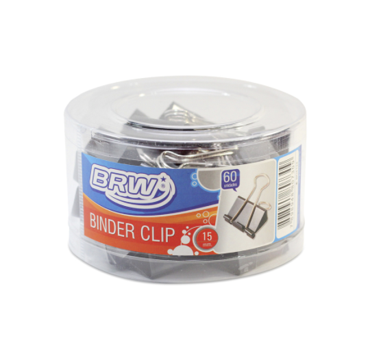 Clipes Para Papel Binder 15mm BRW - Pote c/60un - Preto