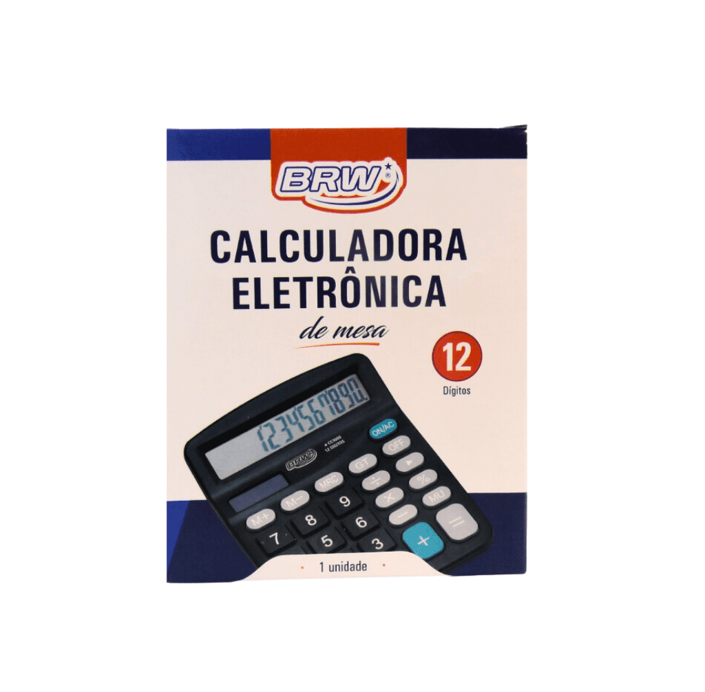 Calculadora Grande 12 Digitos de Mesa Preta - BRW