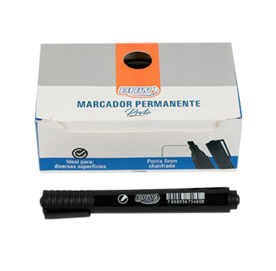 Marcador Permanente Preto C/ Ponta Chanfrada Cx C/ 12un BRW