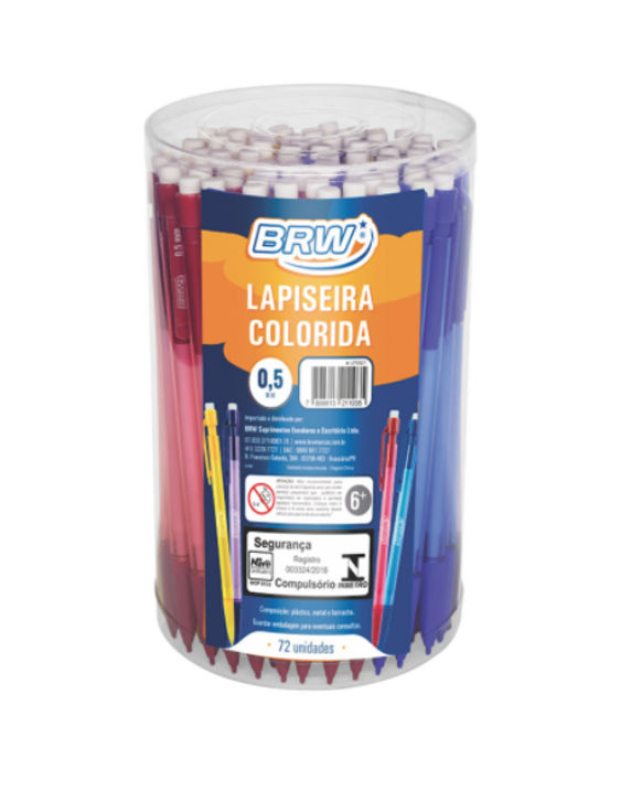 Lapiseira Plástica Várias Cores BRW 0.5mm - Pote com 72 un