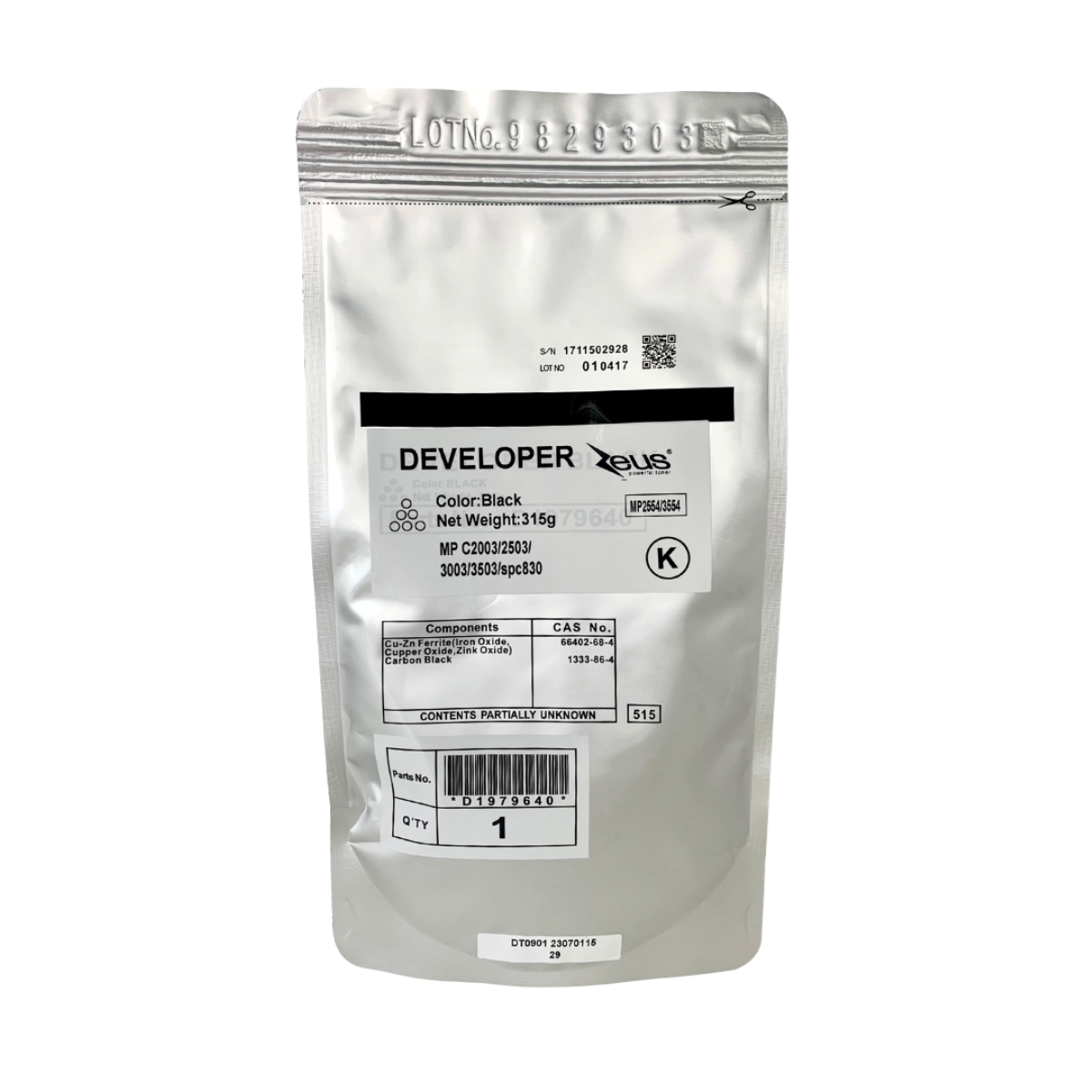 Revelador P/ Ricoh MP2554 MP3554 D1979641 Preto 315G - Zeus