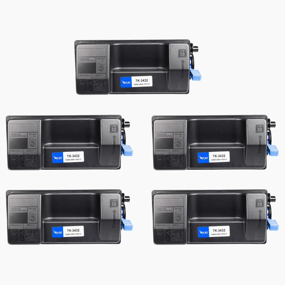 Kit 5x Cartuchos de Toner P/ Kyocera TK3432 X Preto C/ Chip 25K - Zeus