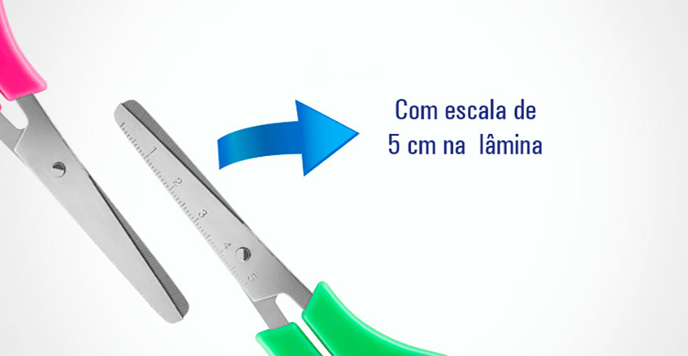 Tesoura Escolar de Aço Inox C/ Régua - 13 Cm Neon