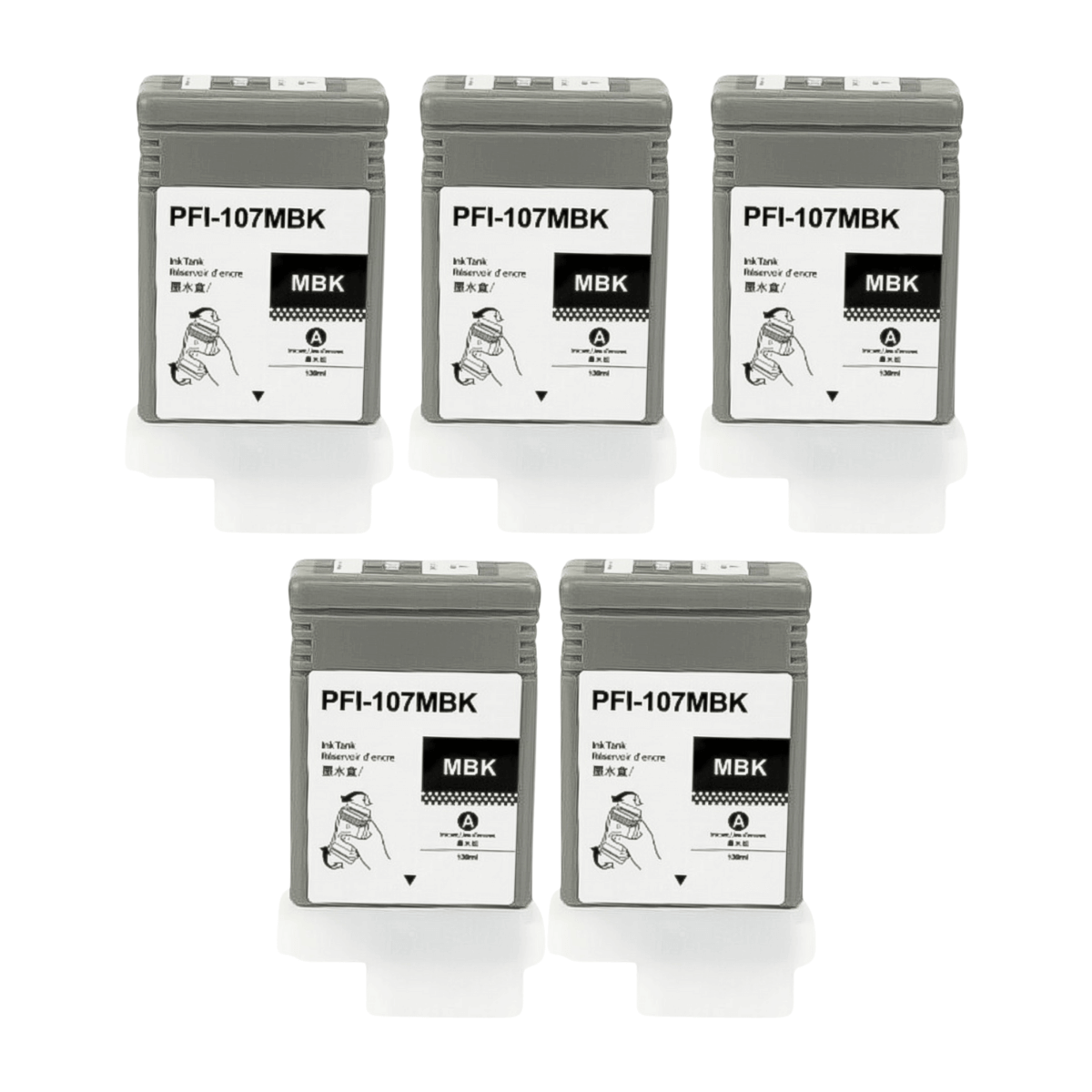 Kit 5x Cartucho de Tinta P/ Plotter Canon PFI-107 Matte Black 130ml