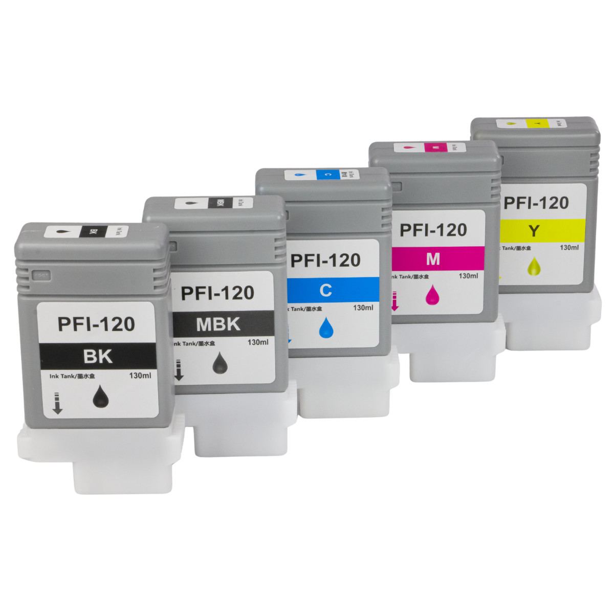Kit 5x Cartucho de Tinta P/ Plotter Canon PFI-120 MBK  + CMYK C/ Chip 130ml - Lotus
