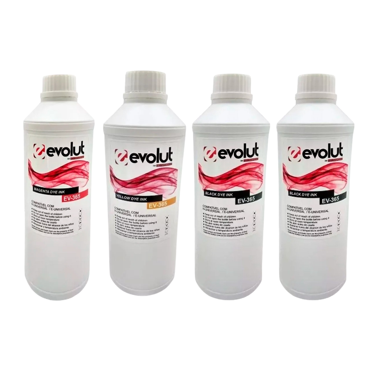 Kit 4 Tintas Compatíveis Evolut 3 Cores MYKK p/ Hp e Epson Et365 1L