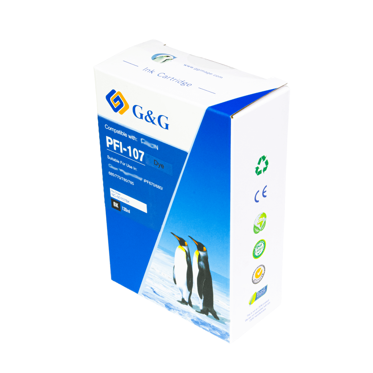 Cartucho de Tinta P/ Plotter Canon PFI-107 Black C/ Chip 130ml - G&G