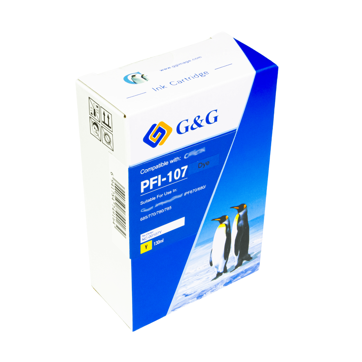 Cartucho de Tinta P/ Plotter Canon PFI-107 Amarelo C/ Chip 130ml - G&G