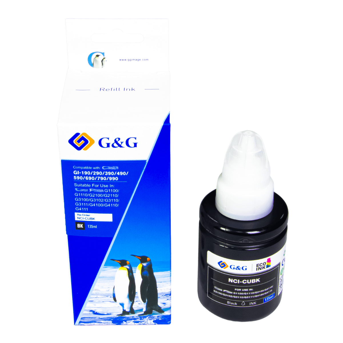 Refil de Tinta P/ Canon GI-190 Megatank Preta 6K 135ml - G&G