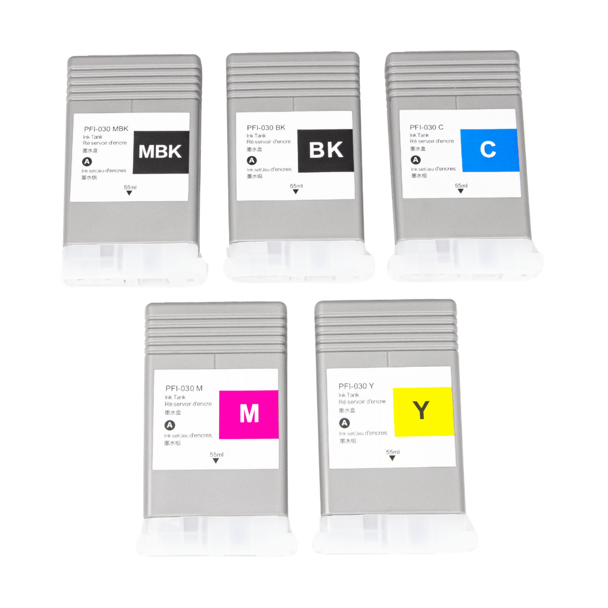 Kit 5x Cartucho de Tinta Para Plotter Canon PFI-030 CMYK MBK C/ Chip 55ml - Lotus