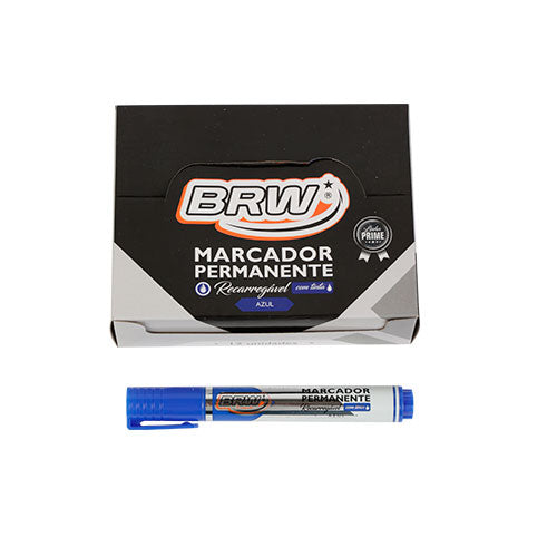 Marcador Permanente Recarregável C/ Tinta Azul Linha Prime Cx C/ 12Un BRW