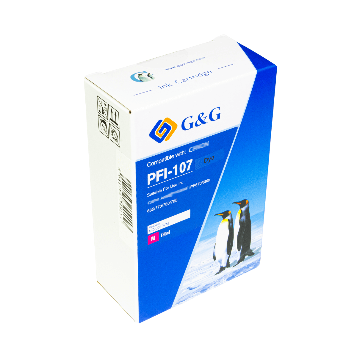 Cartucho de Tinta P/ Plotter Canon PFI-107 Magenta C/ Chip 130ml - G&G