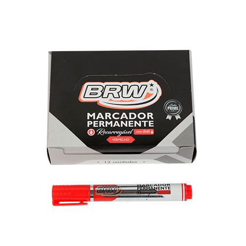 Marcador Permanente Recarregável C/ Tinta Vermelho Linha Prime Cx C/ 12Un BRW