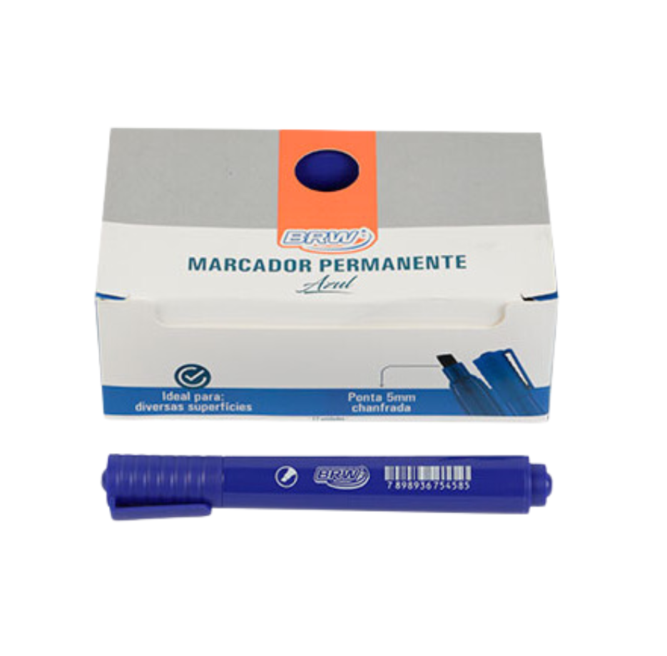 Marcador Permanente Azul C/ Ponta Chanfrada Cx C/ 12 - BRW