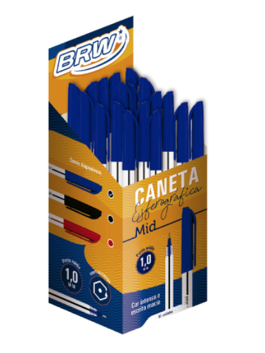 Caneta Esferográfica 1.0mm Azul Sextavada BRW - C/50un