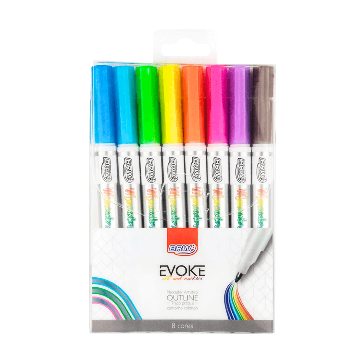 Marcador Artístico Evoke Out Line Traço Prata Contorno Color - Blister 8 Cores - BRW