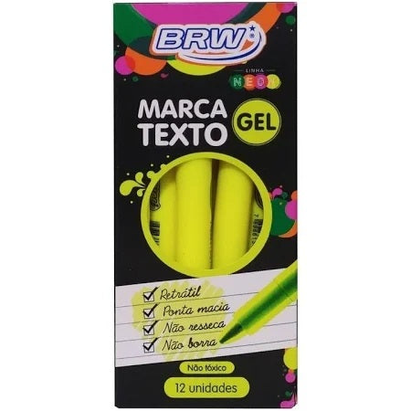 Marca-Texto Fluorescente Amarelo em Gel BRW- Caixa C/ 12un