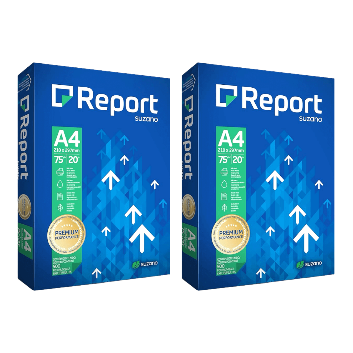 Kit 2x Papel A4 Sulfite Report Premium 75g Pacote C/ 500 Fls Cada