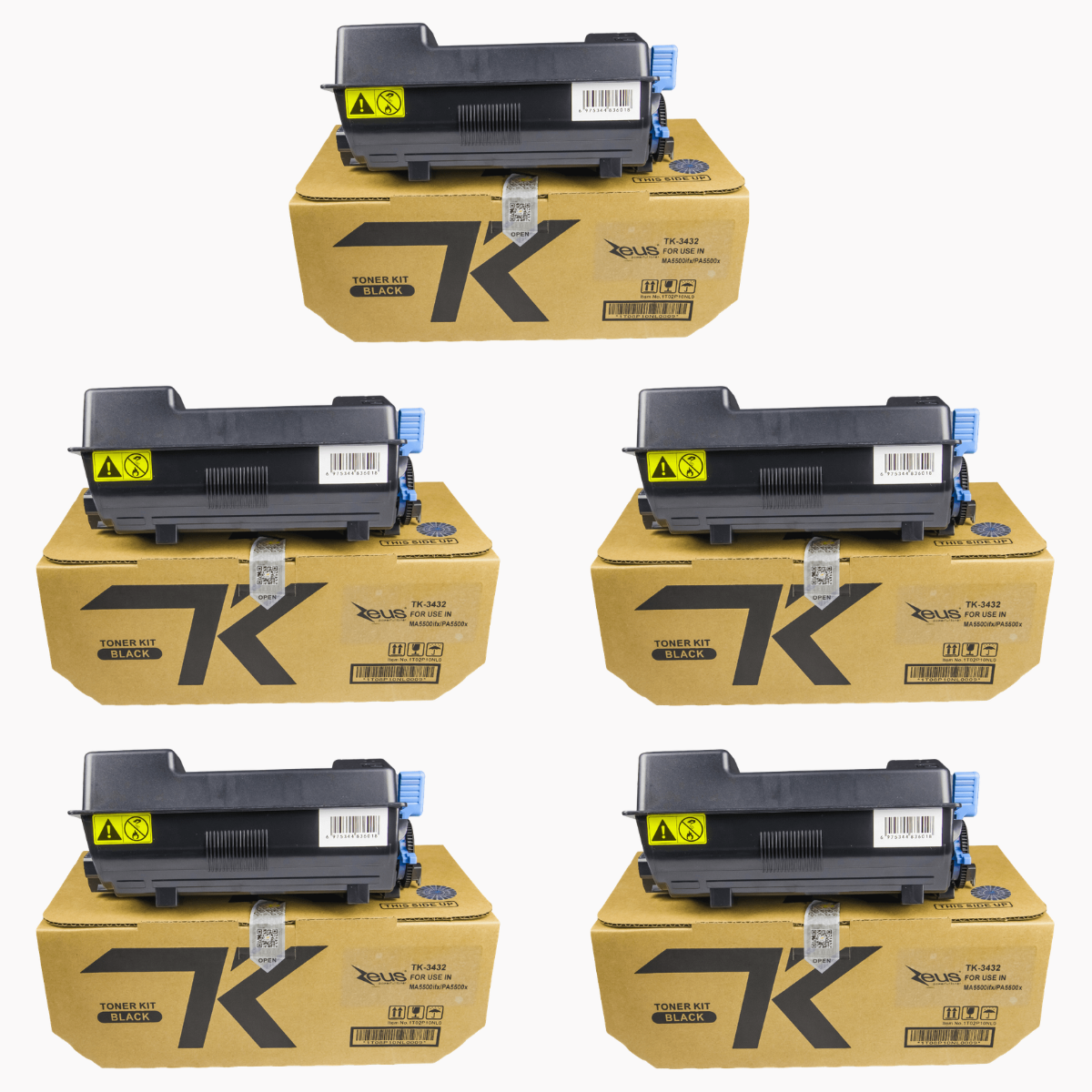 Kit 5x Cartuchos de Toner P/ Kyocera TK3432 X Preto C/ Chip 25K - Zeus