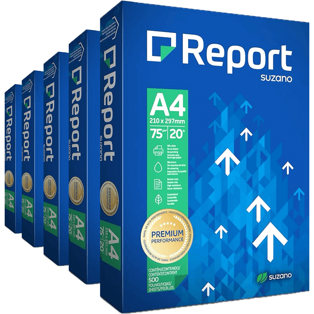 Papel A4 Sulfite Report Premium 75g Cx c/ 10 Resmas De 500 Fls