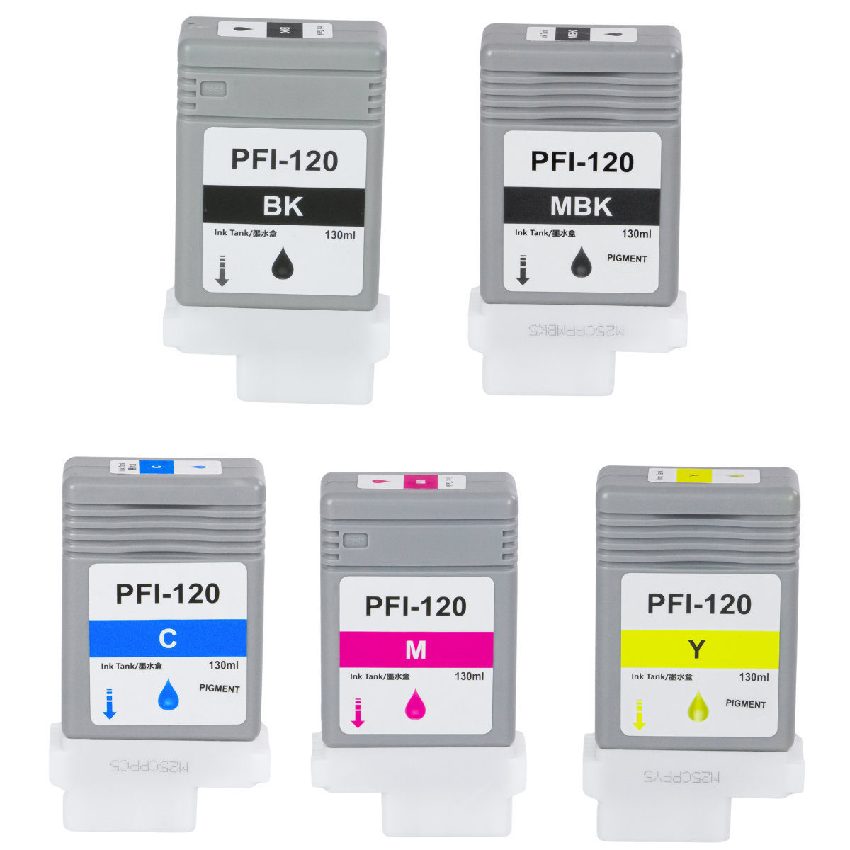 Kit 5x Cartucho de Tinta P/ Plotter Canon PFI-120 MBK  + CMYK C/ Chip 130ml - Lotus