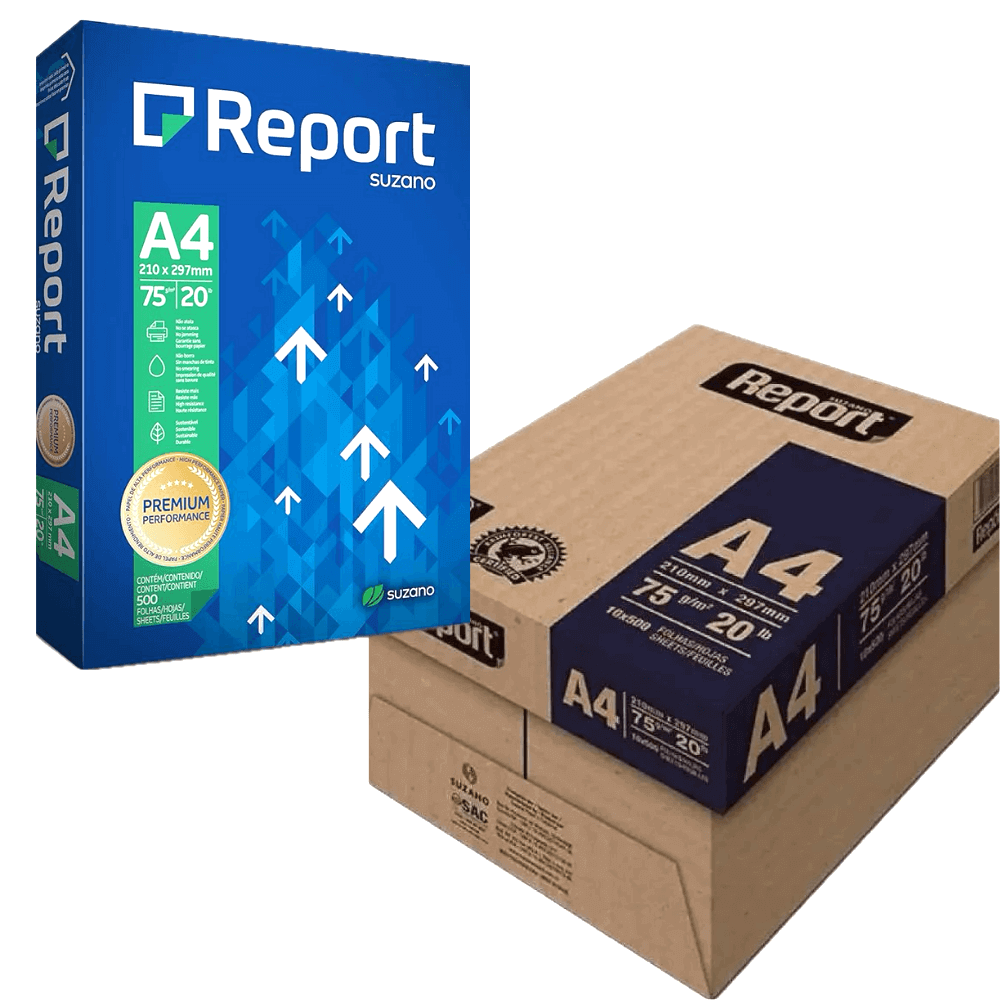 Papel A4 Sulfite Report Premium 75g CX C/ 5 Resmas 500 Fls