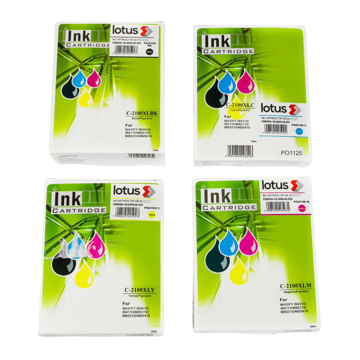 Kit Cartuchos de Tinta PGI2100 P/ Canon Maxfiy 5410 4 Cores CMYK C/ Chip - Lotus
