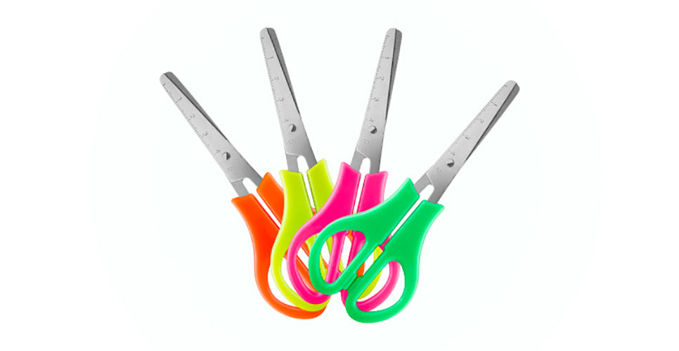 Tesoura Escolar de Aço Inox C/ Régua - 13 Cm Neon