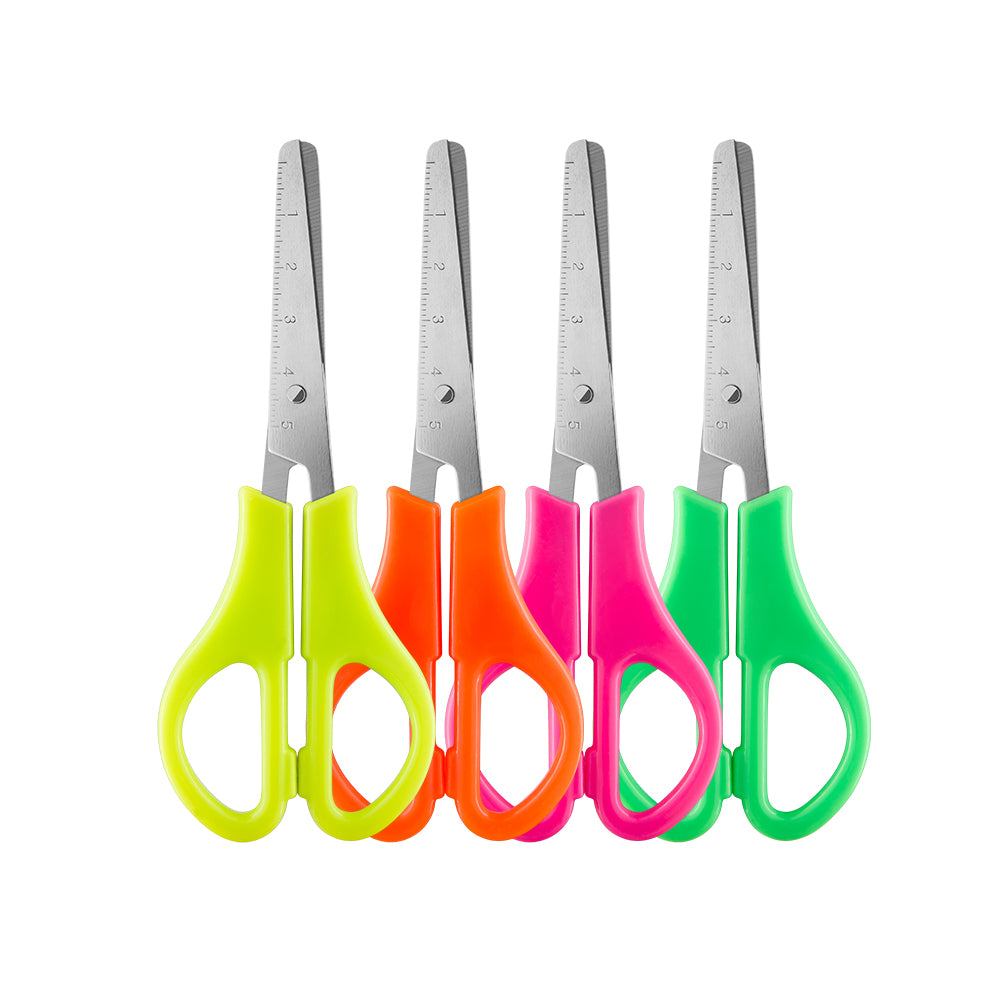 Tesoura Escolar de Aço Inox C/ Régua - 13 Cm Neon