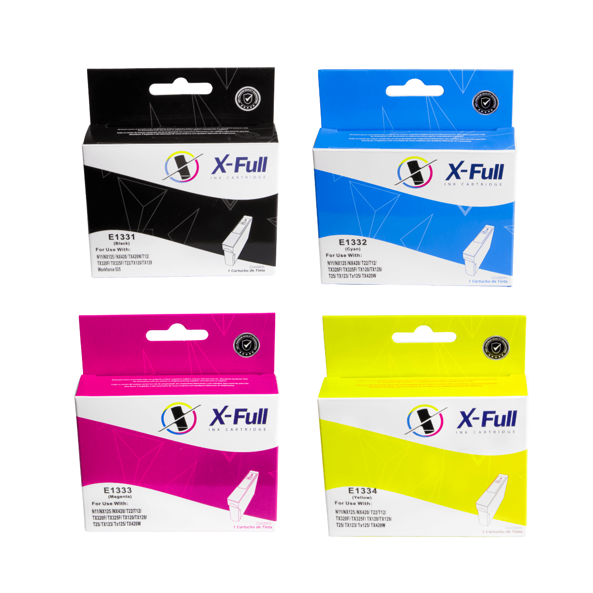 Kit 4x Cartucho de Tinta P/ Epson 1331 1332 1333 1334 TX123 TX135 CMYK Chip - X-Full