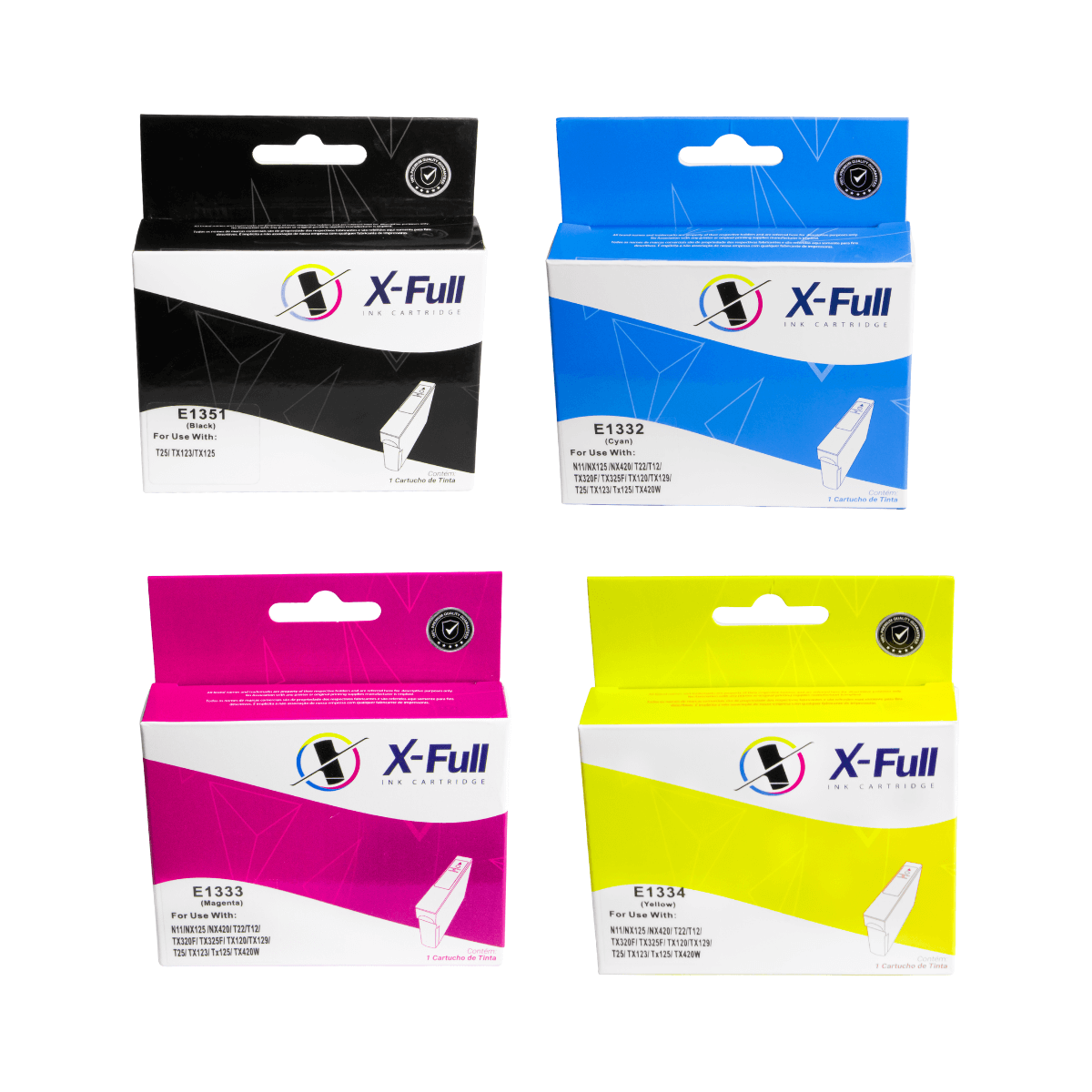 Kit 4x Cartucho de Tinta P/ Epson 1351 1332 1333 1334 TX123 TX135 CMYK Chip - X-Full