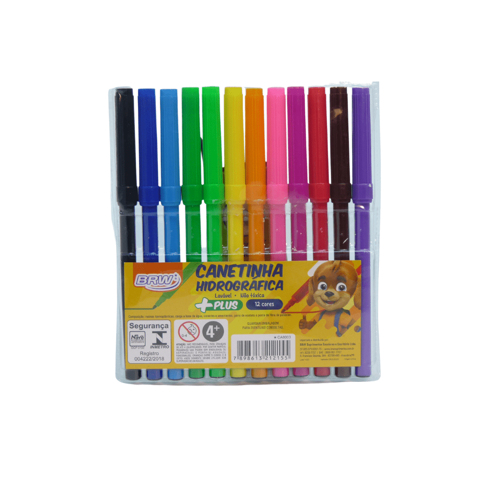Canetinha Hidrográfica Plus Antialérgica C/ 12 Cores BRW