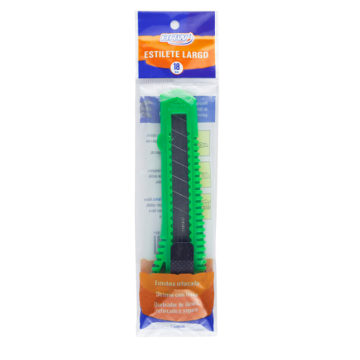 Estilete 18mm BRW - Plástico (Cores Sortidas)
