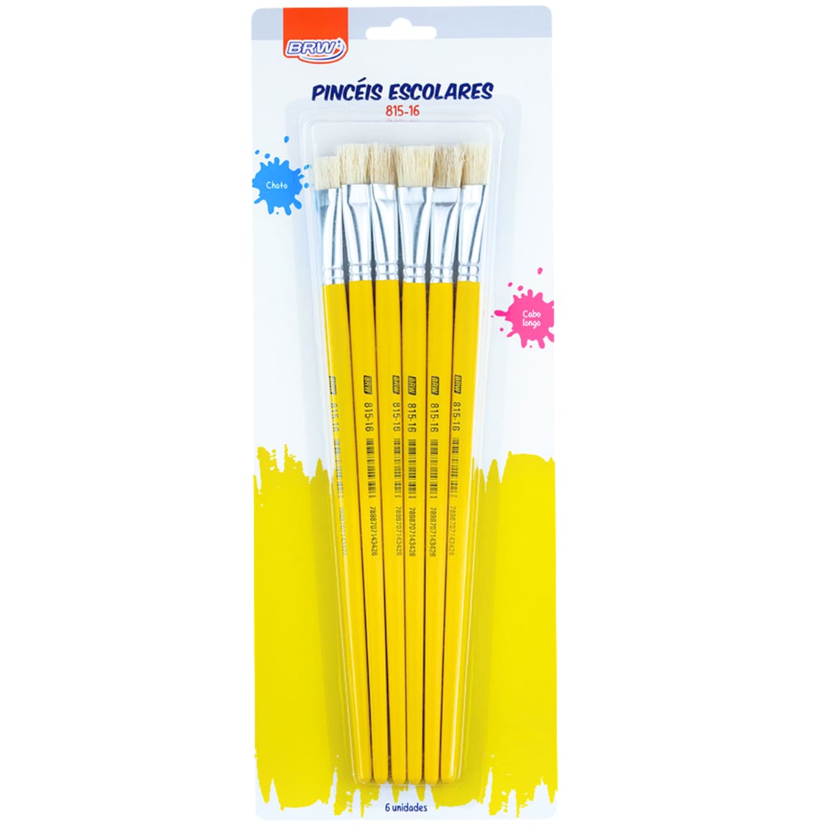 Pincel Chato Cabo Longo - N.16 Blister C/ 6 un BRW