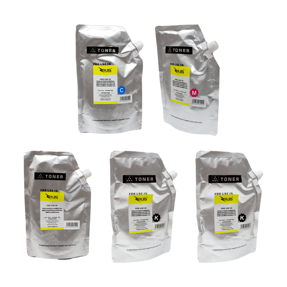 Kit 5x Refil de Toner Zeus TK5442 TK5242 P/ Kyocera 4 Cores CMYKK - 160g