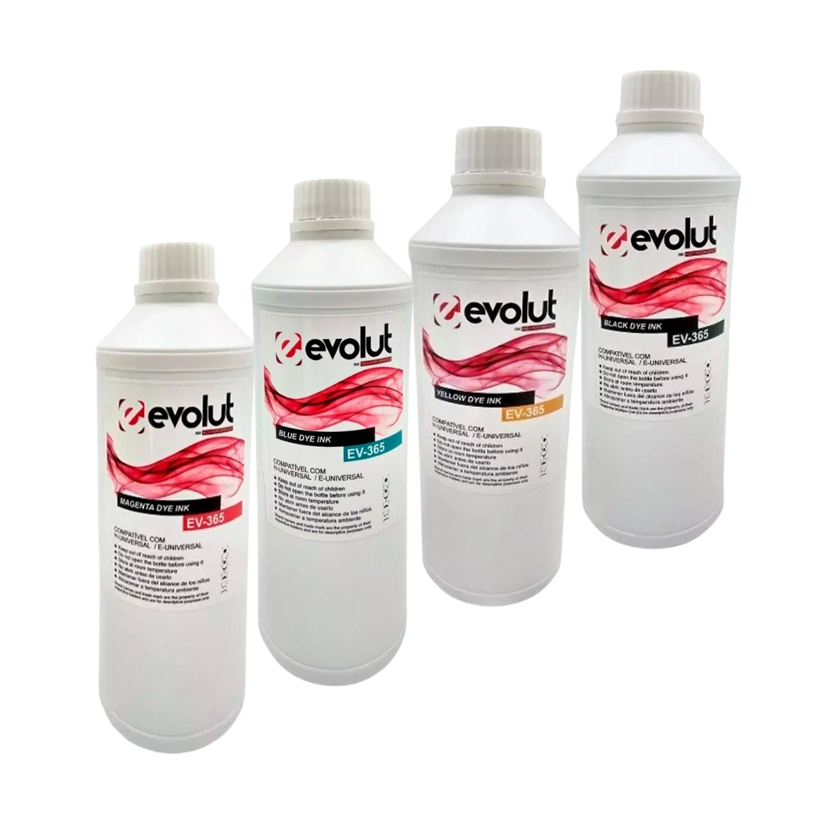 Kit 4 Tintas Compatíveis Evolut 4 Cores CMYK p/ Hp e Epson Et365 1L