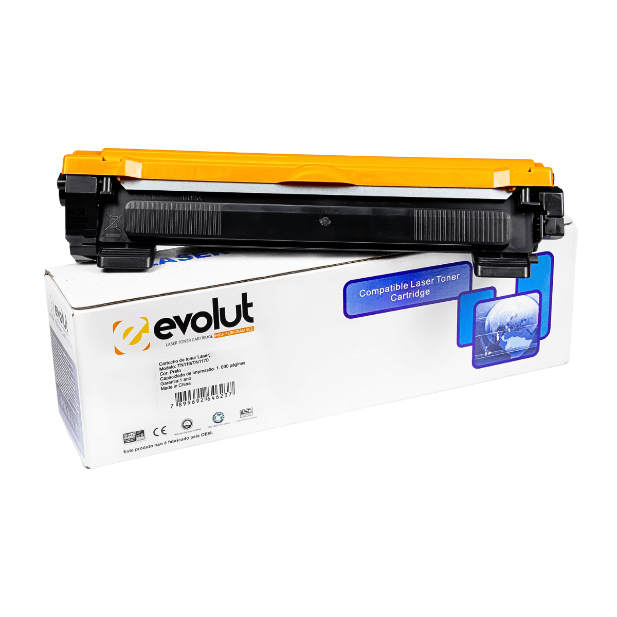 Cartucho de Toner Compatível C/ Brother TN116 TN1170 Preto 1K Evolut