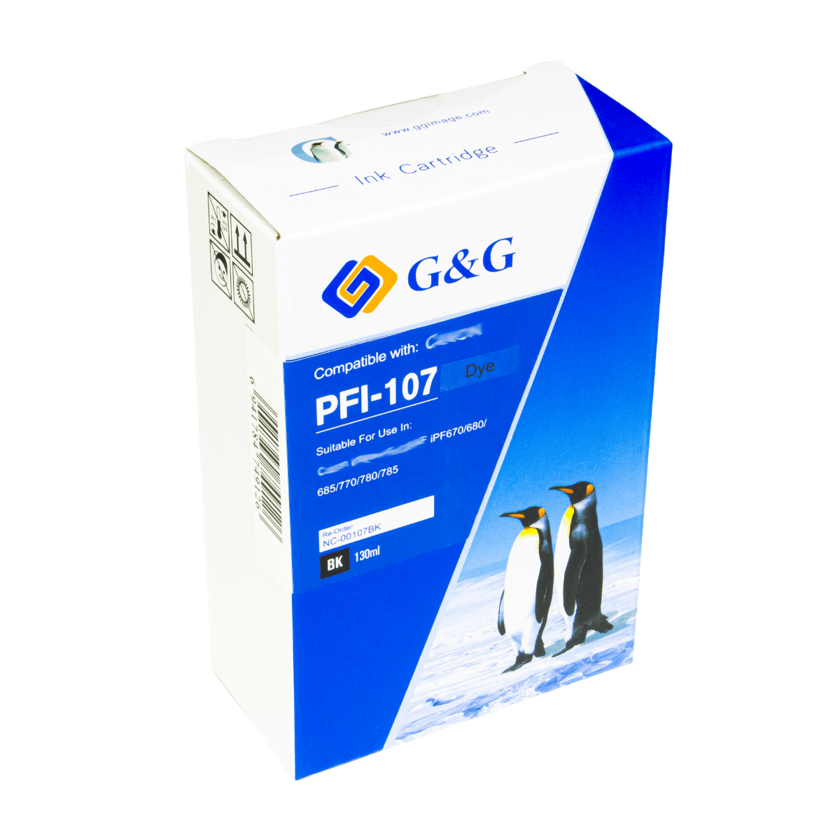 Cartucho de Tinta P/ Plotter Canon PFI-107 Black C/ Chip 130ml - G&G